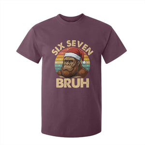 Six Seven Bruh Meme Christmas Bigfoot T Shirt For Kid 67 Sasquatch Santa Retro Holiday TS02 Maroon Print Your Wear