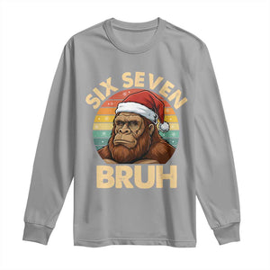 Six Seven Bruh Meme Christmas Bigfoot Long Sleeve Shirt 67 Sasquatch Santa Retro Holiday TS02 Sport Gray Print Your Wear