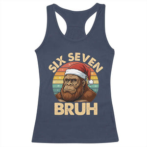 Six Seven Bruh Meme Christmas Bigfoot Racerback Tank Top 67 Sasquatch Santa Retro Holiday TS02 Navy Print Your Wear