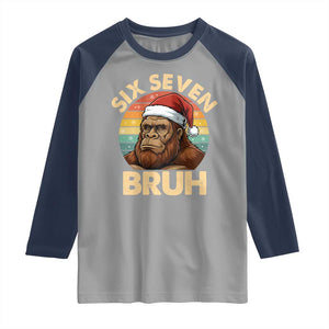 Six Seven Bruh Meme Christmas Bigfoot Raglan Shirt 67 Sasquatch Santa Retro Holiday TS02 Sport Gray Navy Print Your Wear