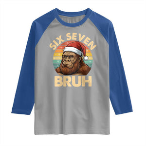 Six Seven Bruh Meme Christmas Bigfoot Raglan Shirt 67 Sasquatch Santa Retro Holiday TS02 Sport Gray Royal Print Your Wear