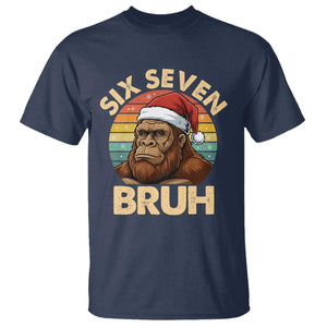Six Seven Bruh Meme Christmas Bigfoot T Shirt 67 Sasquatch Santa Retro Holiday TS02 Navy Print Your Wear