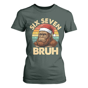 Six Seven Bruh Meme Christmas Bigfoot T Shirt For Women 67 Sasquatch Santa Retro Holiday TS02 Dark Forest Green Print Your Wear