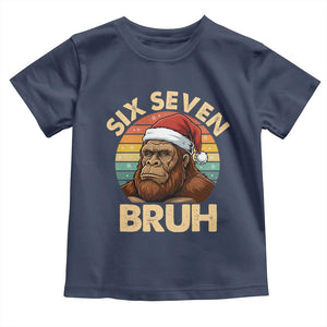 Six Seven Bruh Meme Christmas Bigfoot Toddler T Shirt 67 Sasquatch Santa Retro Holiday TS02 Navy Print Your Wear