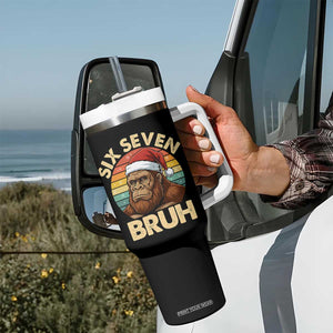 Six Seven Bruh Meme Christmas Bigfoot Tumbler With Handle 67 Sasquatch Santa Retro Holiday TS02 Print Your Wear