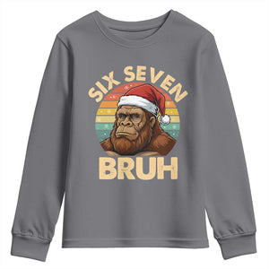 Six Seven Bruh Meme Christmas Bigfoot Youth Sweatshirt 67 Sasquatch Santa Retro Holiday TS02 Charcoal Print Your Wear