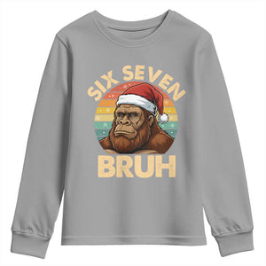 Six Seven Bruh Meme Christmas Bigfoot Youth Sweatshirt 67 Sasquatch Santa Retro Holiday TS02 Sport Gray Print Your Wear