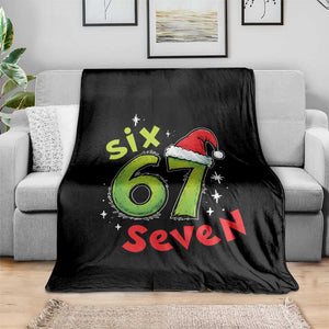 Six Seven Christmas Meme Throw Blanket Funny Green Grinchy 6 7 with Santa Hat TS02 Print Your Wear