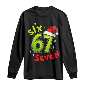Six Seven Christmas Meme Long Sleeve Shirt Funny Green Grinchy 6 7 with Santa Hat TS02 Black Print Your Wear