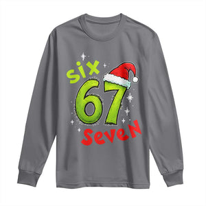 Six Seven Christmas Meme Long Sleeve Shirt Funny Green Grinchy 6 7 with Santa Hat TS02 Charcoal Print Your Wear