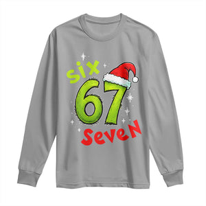 Six Seven Christmas Meme Long Sleeve Shirt Funny Green Grinchy 6 7 with Santa Hat TS02 Sport Gray Print Your Wear