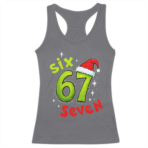 Six Seven Christmas Meme Racerback Tank Top Funny Green Grinchy 6 7 with Santa Hat TS02 Charcoal Print Your Wear