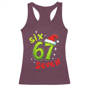 Six Seven Christmas Meme Racerback Tank Top Funny Green Grinchy 6 7 with Santa Hat TS02 Maroon Print Your Wear