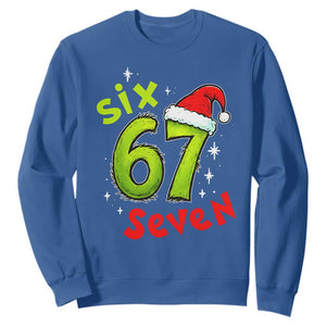 Six Seven Christmas Meme Sweatshirt Funny Green Grinchy 6 7 with Santa Hat TS02 Royal Blue Print Your Wear