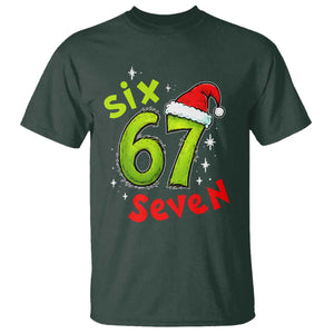 Six Seven Christmas Meme T Shirt Funny Green Grinchy 6 7 with Santa Hat TS02 Dark Forest Green Print Your Wear