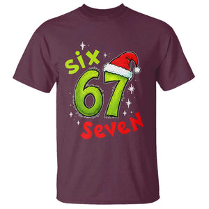 Six Seven Christmas Meme T Shirt Funny Green Grinchy 6 7 with Santa Hat TS02 Maroon Print Your Wear