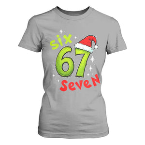 Six Seven Christmas Meme T Shirt For Women Funny Green Grinchy 6 7 with Santa Hat TS02 Sport Gray Print Your Wear