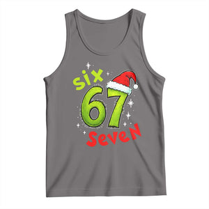 Six Seven Christmas Meme Tank Top Funny Green Grinchy 6 7 with Santa Hat TS02 Deep Heather Print Your Wear