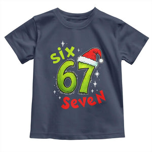 Six Seven Christmas Meme Toddler T Shirt Funny Green Grinchy 6 7 with Santa Hat TS02 Navy Print Your Wear