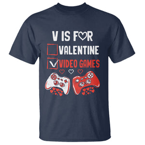 Gamer Valentines Day T Shirt V Is For Video Games Gaming Funny Anti Valentines TS02 Navy Printyourwear