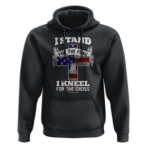 Patriotic Christian Hoodie I Stand For The Flag I Kneel For The Cross God American Flag Dog Tag TS02 Black Print Your Wear