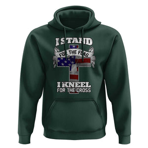 Patriotic Christian Hoodie I Stand For The Flag I Kneel For The Cross God American Flag Dog Tag TS02 Dark Forest Green Print Your Wear