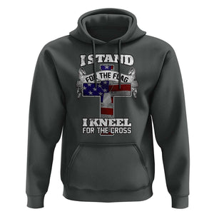 Patriotic Christian Hoodie I Stand For The Flag I Kneel For The Cross God American Flag Dog Tag TS02 Dark Heather Print Your Wear