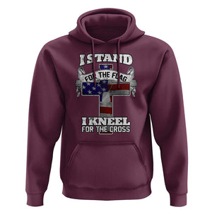 Patriotic Christian Hoodie I Stand For The Flag I Kneel For The Cross God American Flag Dog Tag TS02 Maroon Print Your Wear