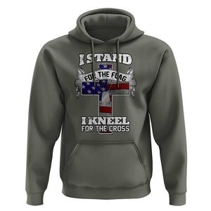 Patriotic Christian Hoodie I Stand For The Flag I Kneel For The Cross God American Flag Dog Tag TS02 Military Green Print Your Wear