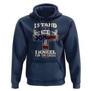 Patriotic Christian Hoodie I Stand For The Flag I Kneel For The Cross God American Flag Dog Tag TS02 Navy Print Your Wear