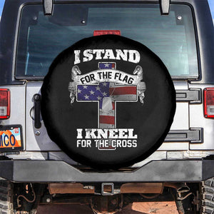Patriotic Christian Spare Tire Cover I Stand For The Flag I Kneel For The Cross God American Flag Dog Tag TS02 No hole Black Print Your Wear