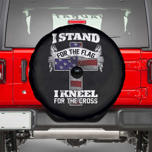 Patriotic Christian Spare Tire Cover I Stand For The Flag I Kneel For The Cross God American Flag Dog Tag TS02 Black Print Your Wear
