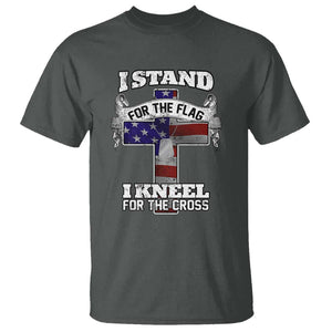 Patriotic Christian T Shirt I Stand For The Flag I Kneel For The Cross God American Flag Dog Tag TS02 Dark Heather Print Your Wear