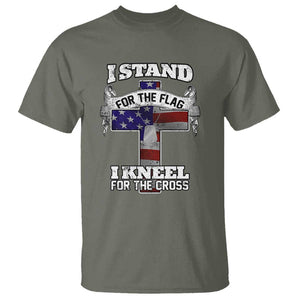 Patriotic Christian T Shirt I Stand For The Flag I Kneel For The Cross God American Flag Dog Tag TS02 Military Green Print Your Wear