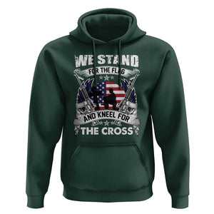 Patriotic Christian Hoodie We Stand For The Flag And Kneel For The Cross Faith American Flag TS02 Dark Forest Green Print Your Wear