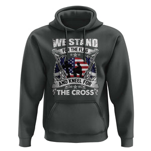 Patriotic Christian Hoodie We Stand For The Flag And Kneel For The Cross Faith American Flag TS02 Dark Heather Print Your Wear