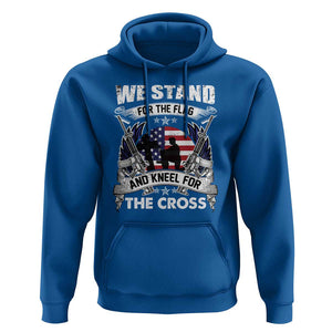 Patriotic Christian Hoodie We Stand For The Flag And Kneel For The Cross Faith American Flag TS02 Royal Blue Print Your Wear