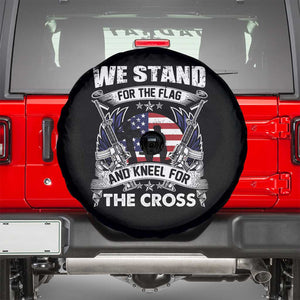 Patriotic Christian Spare Tire Cover We Stand For The Flag And Kneel For The Cross Faith American Flag TS02 Black Print Your Wear