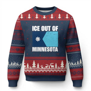 Ice Out Of Minnesota Ugly Christmas Sweater State Flag Minneapolis Justice and Resistance TS02 Navy Red Print Your Wear