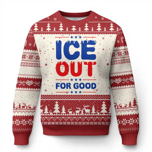 Ice Out For Good Protest Ugly Christmas Sweater Justice Against Ice Political Resistance TS02 Beige Red Print Your Wear