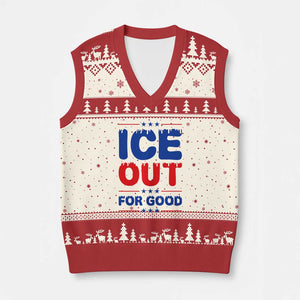 Ice Out For Good Protest V-Neck Knit Sweater Vest Justice Against Ice Political Resistance TS02 Beige Red Print Your Wear