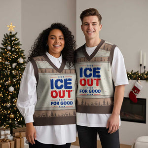 Ice Out For Good Protest V-Neck Knit Sweater Vest Justice Against Ice Political Resistance TS02 Mocha Mousse Print Your Wear