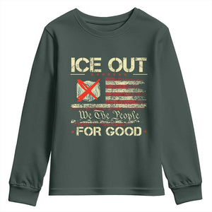 Ice Out For Good We The People Youth Sweatshirt Justice and Freedom Political Resistance American Flag TS02 Dark Forest Green Print Your Wear