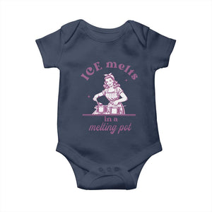 Ice Melts In A Melting Pot Baby Onesie Funny Cooking Woman Retro Feminist Political Statement TS02 Navy Print Your Wear
