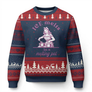Ice Melts In A Melting Pot Ugly Christmas Sweater Funny Cooking Woman Retro Feminist Political Statement TS02 Navy Red Print Your Wear