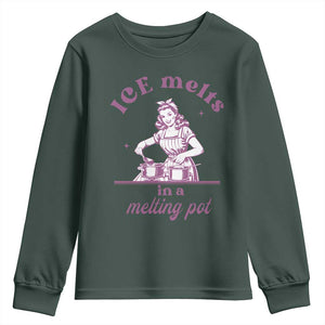 Ice Melts In A Melting Pot Youth Sweatshirt Funny Cooking Woman Retro Feminist Political Statement TS02 Dark Forest Green Print Your Wear