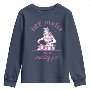 Ice Melts In A Melting Pot Youth Sweatshirt Funny Cooking Woman Retro Feminist Political Statement TS02 Navy Print Your Wear