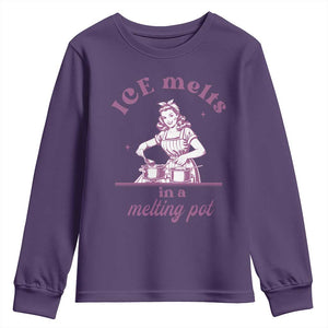 Ice Melts In A Melting Pot Youth Sweatshirt Funny Cooking Woman Retro Feminist Political Statement TS02 Purple Print Your Wear