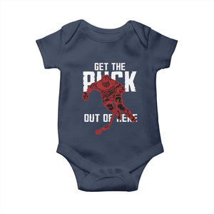 Get The Puck Out of Here Baby Onesie Sarcastic Ice Hockey Pun Humor TS02 Navy Print Your Wear