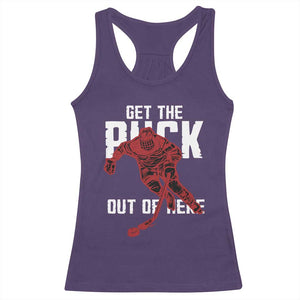 Get The Puck Out of Here Racerback Tank Top Sarcastic Ice Hockey Pun Humor TS02 Purple Print Your Wear